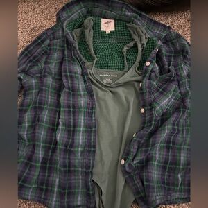 Bundle American Eagle bodysuit and Aerie  Ruffled Flannel Button Up Both Small